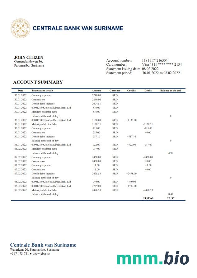 Sudan Saudi Sudanese Bank proof of address statement template w formacie Word i PDF format